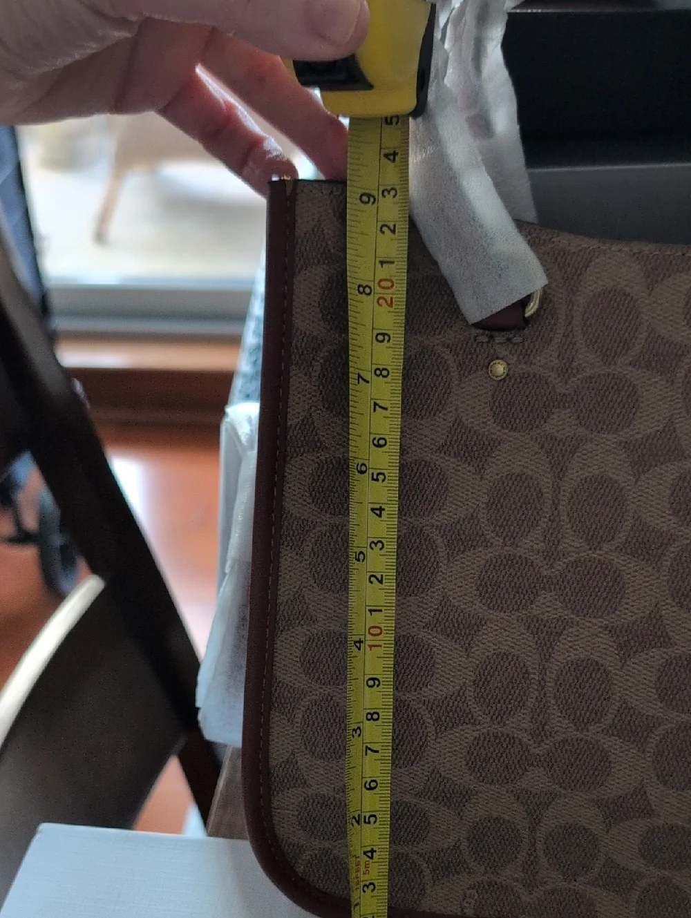 Coach Brown Signature Canvas Tote with Leather Trim - Picture 12 of 13